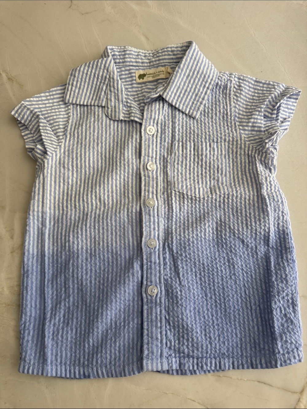 Monica + Andy Light Blue Ombré Striped Short-Sleeve Button-Down Shirt